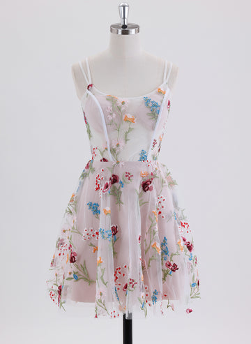A-line Spaghetti Straps Short Lace Homecoming Dress